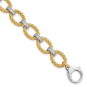 Leslie's Sterling Silver Rhodium-plated Gold-plated CZ Woven Link Bracelet