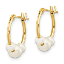 Load image into Gallery viewer, 14k Madi K White Semi-round Freshwater Cultured 3 Pearl Hoop Earrings
