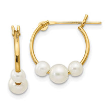 Load image into Gallery viewer, 14k Madi K White Semi-round Freshwater Cultured 3 Pearl Hoop Earrings
