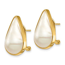 Load image into Gallery viewer, 14K 12x20 White Pear Saltwater Cultured Mabe Pearl Omega Back Earrings
