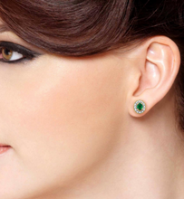 Load image into Gallery viewer, Oval Shape Emerald Gemstone &amp; Diamond Earrings
