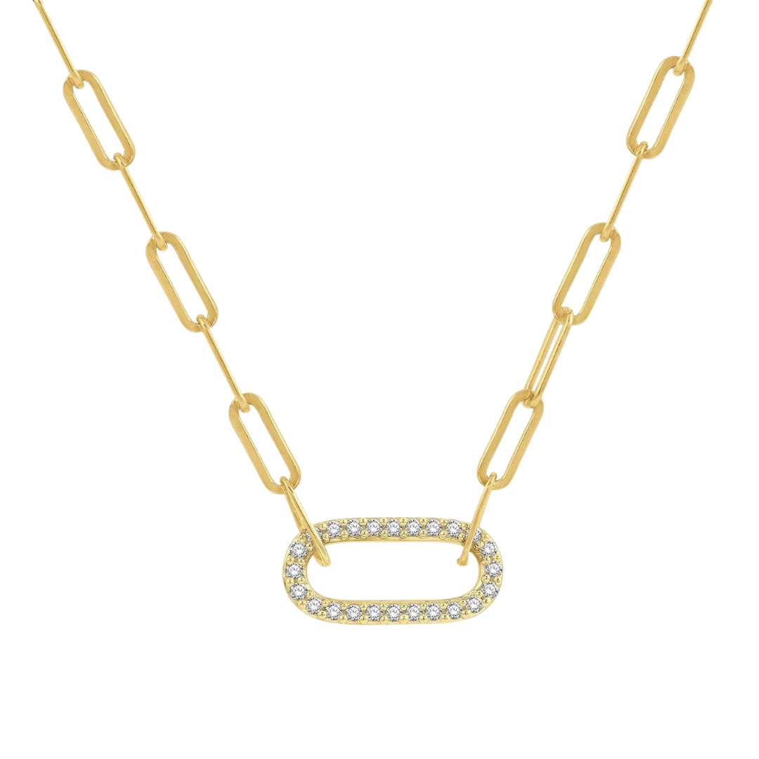 18 Karat Yellow Gold Diamond paperclip necklace – Sofia Jewelry