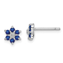 Load image into Gallery viewer, Sterling Silver Sapphire and Diamond Post Earrings
