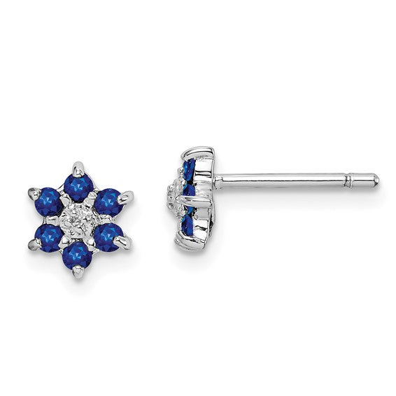 Sterling Silver Sapphire and Diamond Post Earrings