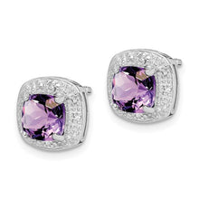 Load image into Gallery viewer, Sterling Silver Rhodium Plated Amethyst and Diamond Post Earrings

