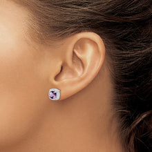 Load image into Gallery viewer, Sterling Silver Rhodium Plated Amethyst and Diamond Post Earrings
