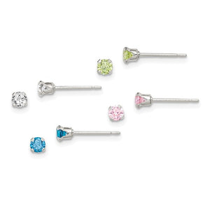 Sterling Silver 4pc Post Stellux Crystal Earring Set