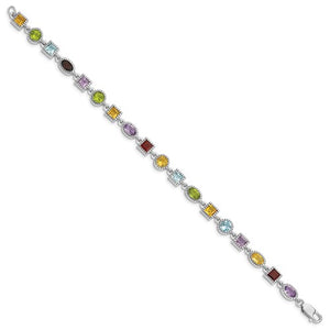Sterling Silver 7inch Rhod Plated Rainbow Multi-gemstone Bracelet