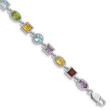 Load image into Gallery viewer, Sterling Silver 7inch Rhod Plated Rainbow Multi-gemstone Bracelet
