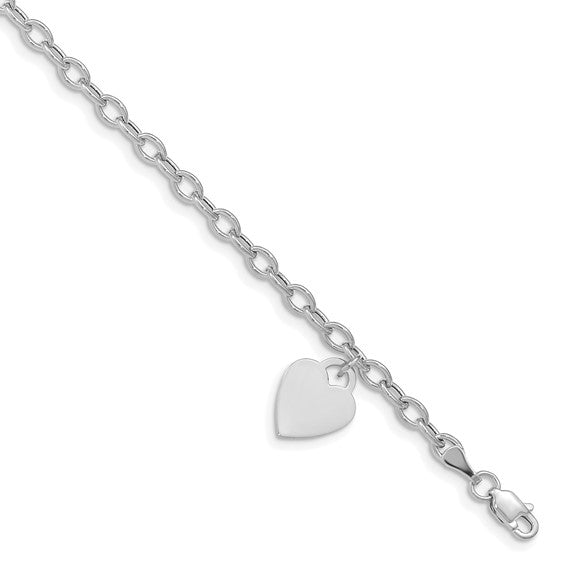 14k White Gold Dangle Heart Bracelet