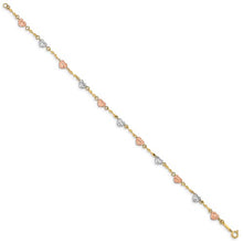 Load image into Gallery viewer, 14k Tri-color Diamond-cut Puff Heart Bracelet
