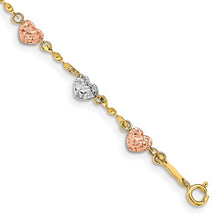 Load image into Gallery viewer, 14k Tri-color Diamond-cut Puff Heart Bracelet
