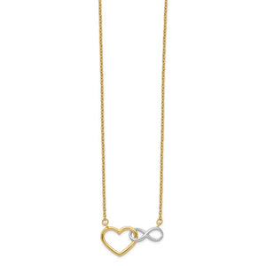 14KY and White Rhodium Heart with Infinity Symbol Necklace