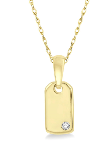 1/50 ctw Round Cut Diamond Tag Pendant With Chain in 10K Yellow Gold