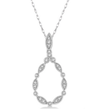 Load image into Gallery viewer, 1/8 ctw Marquise Lattice Hollow Drop Round Cut Diamond Pendant With Chain in 10K White Gold
