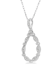 Load image into Gallery viewer, 1/8 ctw Marquise Lattice Hollow Drop Round Cut Diamond Pendant With Chain in 10K White Gold
