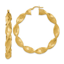 Load image into Gallery viewer, 14K Polished and Greek Satin Twisted Hoop Earrings
