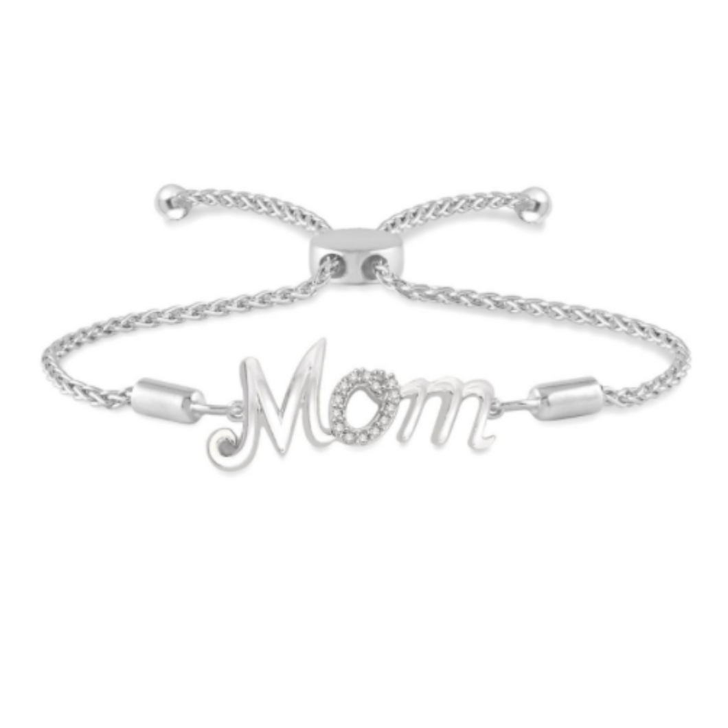 Mom Silver Diamond Lariat Bracelet