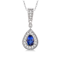 Load image into Gallery viewer, Pear Shape Sapphire Gemstone &amp; Diamond Pendant
