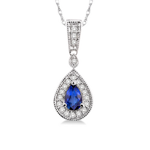 Pear Shape Sapphire Gemstone & Diamond Pendant