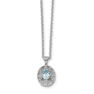 Sterling Silver And 14K Rhodium Plated Sky Blue Topaz And Diamond Necklace