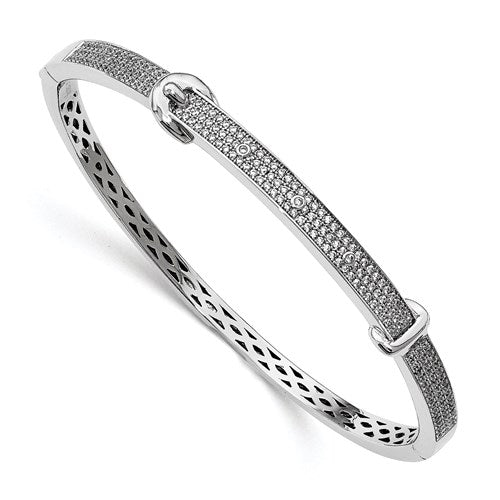 Sterling Silver CZ Brilliant Embers Buckle Hinged Bangle