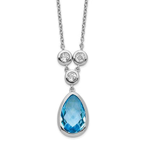 Sterling Silver Rhodium-Plated White And Blue Topaz With 2in Ext. Necklace