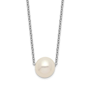 Sterling Silver Rhod-Plat 9-10mm White Rice FWC Pearl Necklace