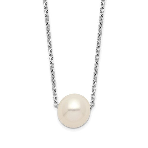 Sterling Silver Rhod-Plat 9-10mm White Rice FWC Pearl Necklace